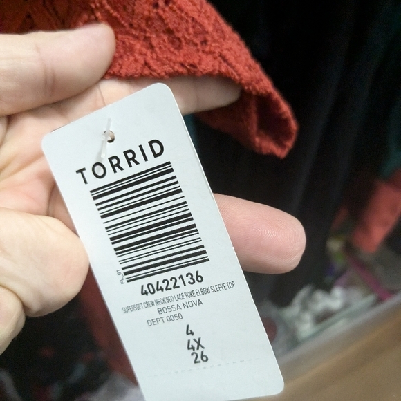 Women's Red Lace Yoke Top - Picture 6 of 6